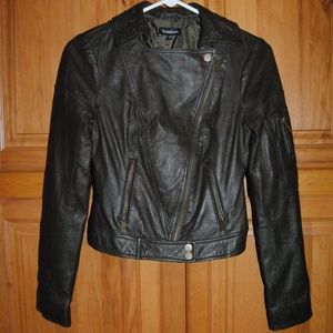 Bebe Leather Moto Jacket Dark Brown XS